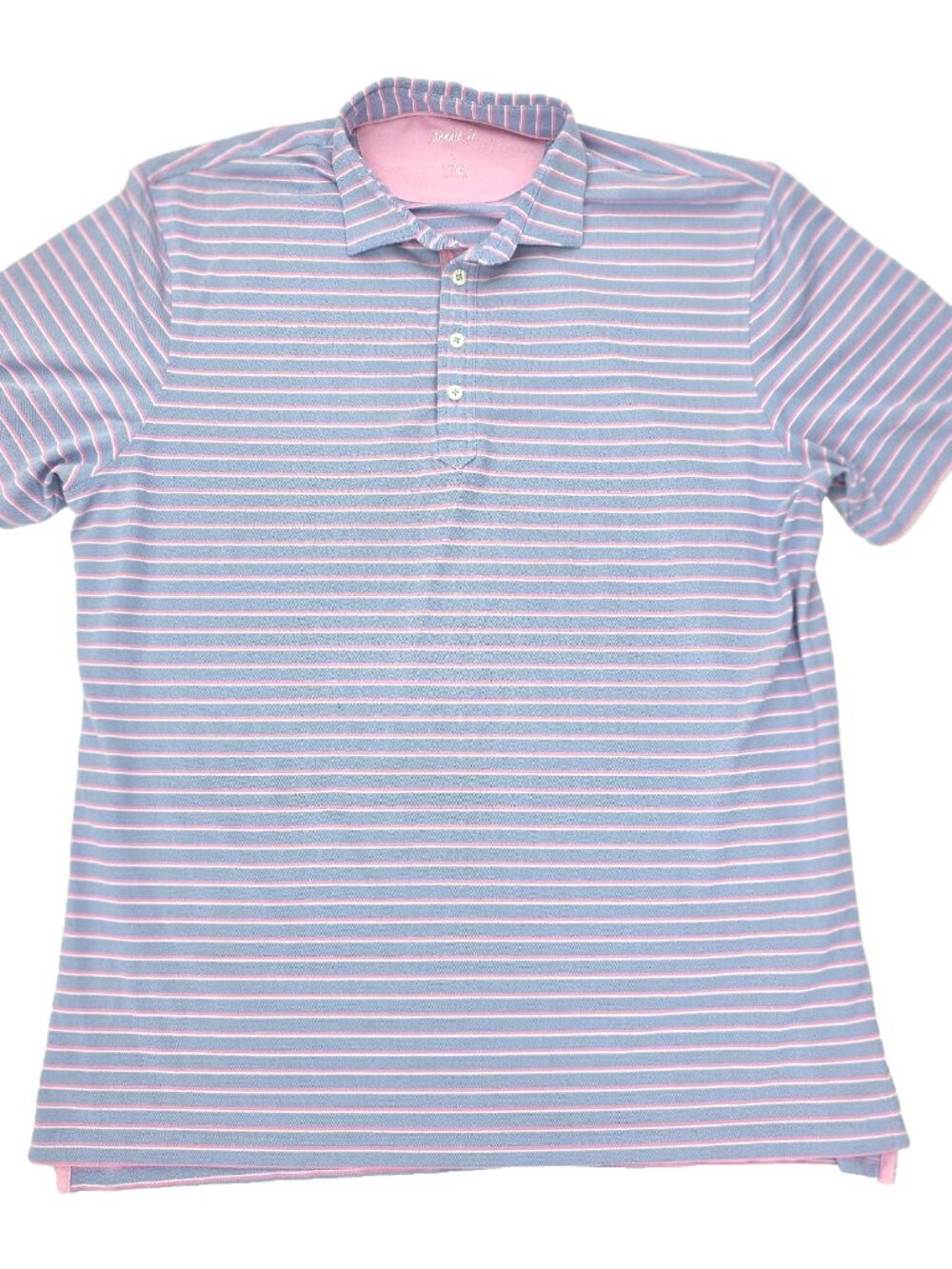 Johnnie O Polo Shirt Mens Large Blue Pink Joker Performance Golf Stretch Striped